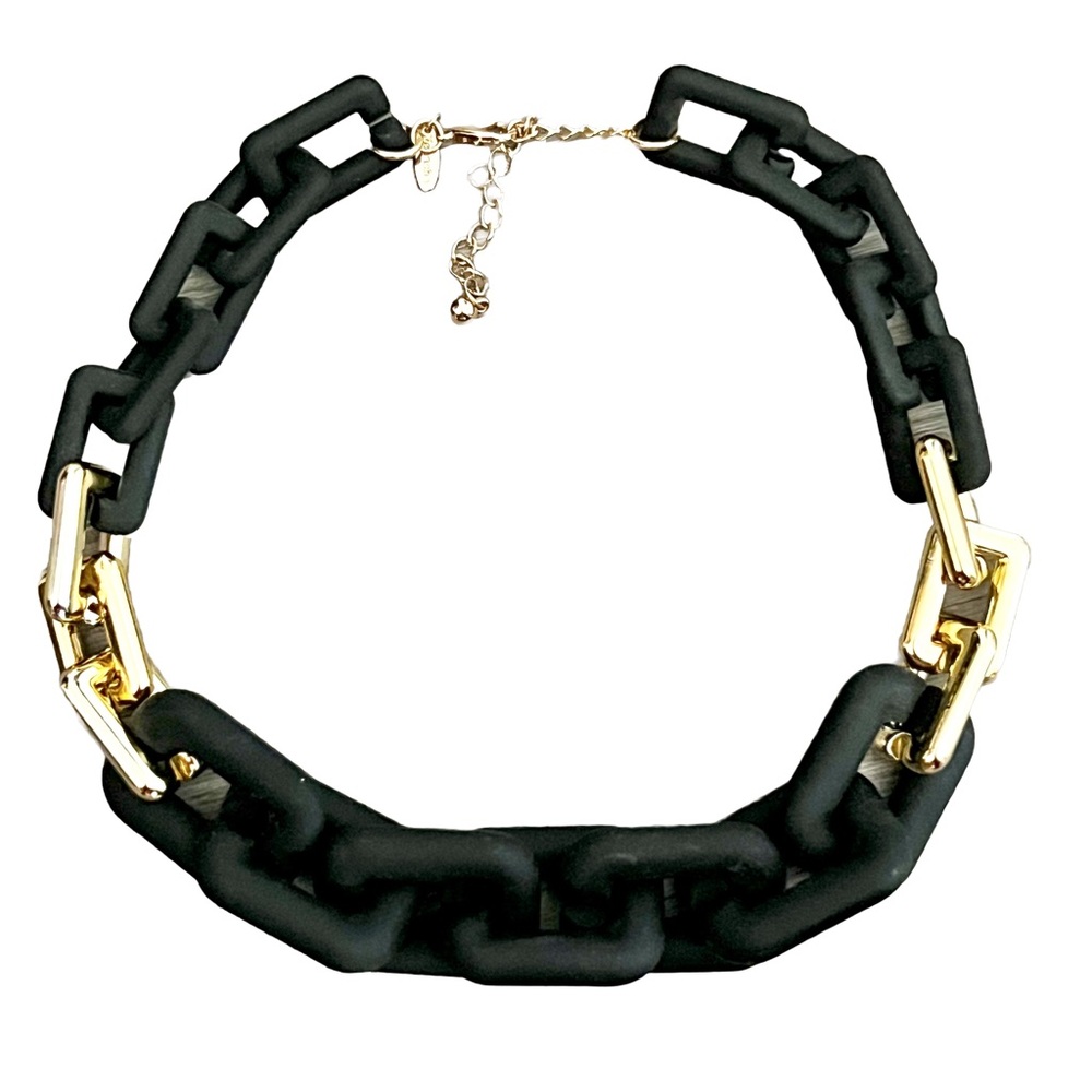 SOLD Natasha Chunky Chain Link Black/Gold Necklace - Picture 1 of 2